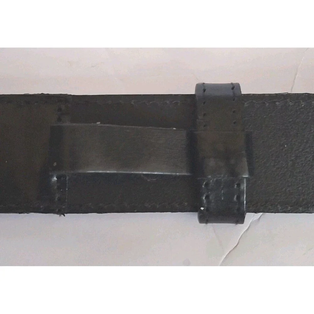 Vtg Avignon Leather Wide Statement Belt Large Black Silver Buckle USA Made Y2K